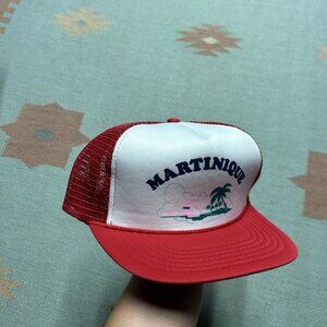 Vintage trucker hat mesh cap Martinique beach palm tree boat Caribbean snap